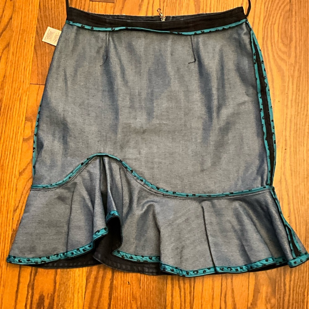 Anthropologie Leifsdottir Lana Dark Denim Ruffle Trumpet Skirt 4 - Picture 8 of 13